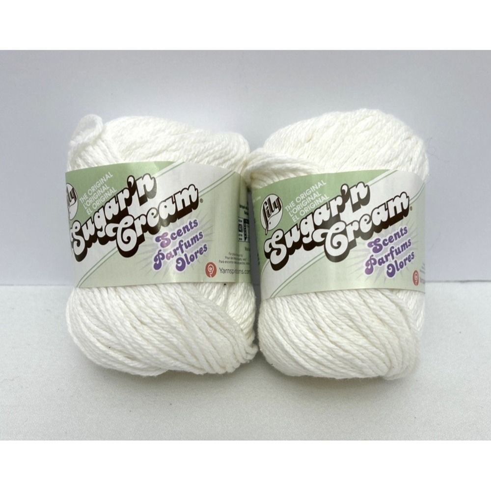 Lily Sugar 'n Cream Scents Cotton Worsted Yarn Powder White #24001 Lot of 2